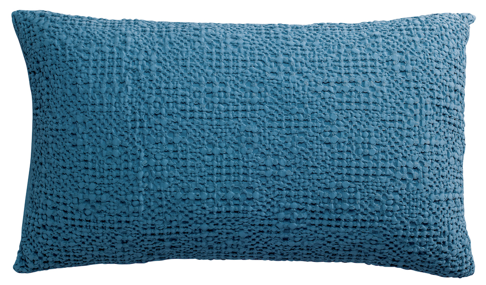 coussin rectangulaire uni bleu gaufré