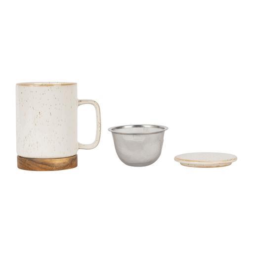 tasse à thé en céramique blanche avec filtre inclus